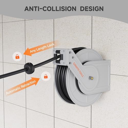 Giraffe Tools Pressure Washer Hose Reel 65ft, Power Washer Hose Reel, Pressure Washer Retractable Hose Reel, Heavy Duty, Wall/Floor Mounted, 3200 PSI, Silver - Image 4