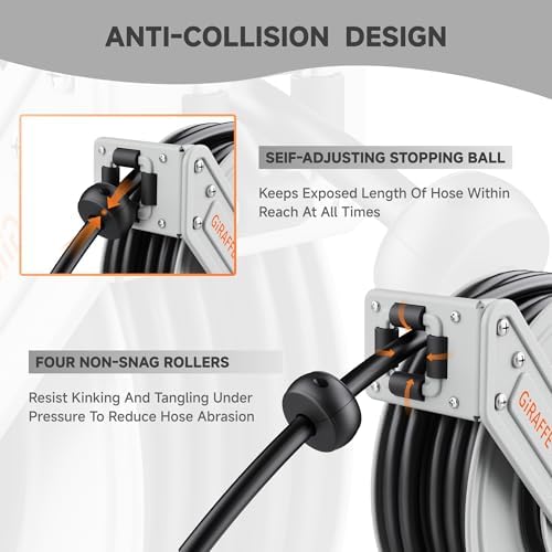 Giraffe Tools Pressure Washer Hose Reel 65ft, Power Washer Hose Reel, Pressure Washer Retractable Hose Reel, Heavy Duty, Wall/Floor Mounted, 3200 PSI, Silver - Image 6