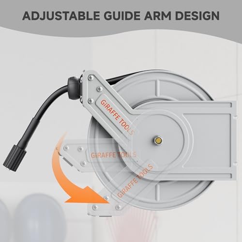 Giraffe Tools Pressure Washer Hose Reel 65ft, Power Washer Hose Reel, Pressure Washer Retractable Hose Reel, Heavy Duty, Wall/Floor Mounted, 3200 PSI, Silver - Image 7